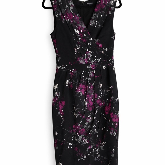 Banana Republic Black Floral Midi Dress Size 8 - Picture 4 of 5
